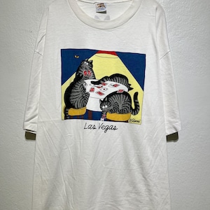 Vintage 90s Las Vegas Poker Cat Cartoon T-Shirt by Crazy Shirts Size 2XL Vintage Animal Humor Tee Vintage Gambling Theme