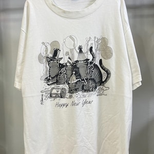 Vintage jaren 90 Crazy Shirts Hawaii B. Kliban Cat T-shirt grappige cartoonstijl speelse kattenliefhebber T-shirt maat L Happy New Year Party T-shirt maat L