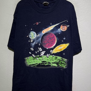 Vintage 1993 Human-i-Tees Space T-Shirt XL Outer Space Planets Comet Graphic Tee 90s Astronomy Art Science Galaxy Solar System Stars