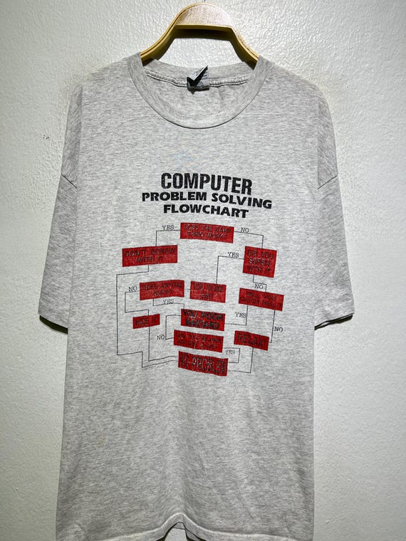 Vintage 90s Computer Problem Solving Flowchart T-… - image 2