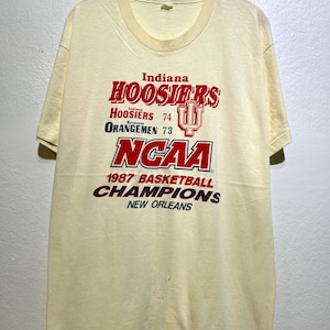 Vintage 1987 Indiana Hoosiers NCAA Basketball Champions T Shirt Final Four New Orleans Retro College Tee