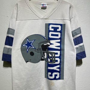 Vintage 90s Dallas Cowboys NFL Helmet Jersey Style V-Neck Shirt Distressed Size S Vintage Football Team Fan Apparel Collectible
