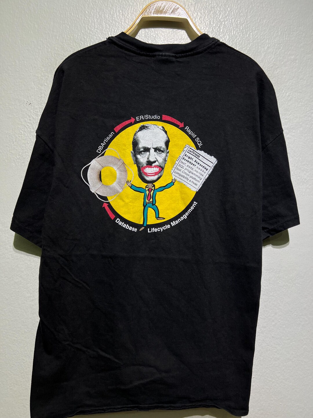 Vintage 90s Database IT Developer D.B.A. Artisan SQL Humor Graphic T ...