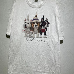 Vintage jaren 90 Beach Bums Dog Trio T-shirt leuke cartoon Beagle Westie Boston Terrier zomervakantie nieuwigheid T-shirt maat XL