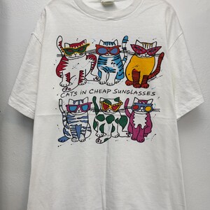 Vintage 90s Cats in Cheap Sunglasses T-shirt Cool Feline Humor Tee