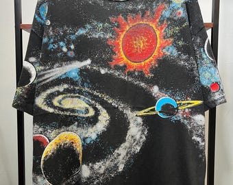 Vintage 90s Harlequin 1992 Solar System Peter Kull T Shirt Size XL Vintage Galaxy Space Planets Stars Universe Astronomy Cosmic Art Tee