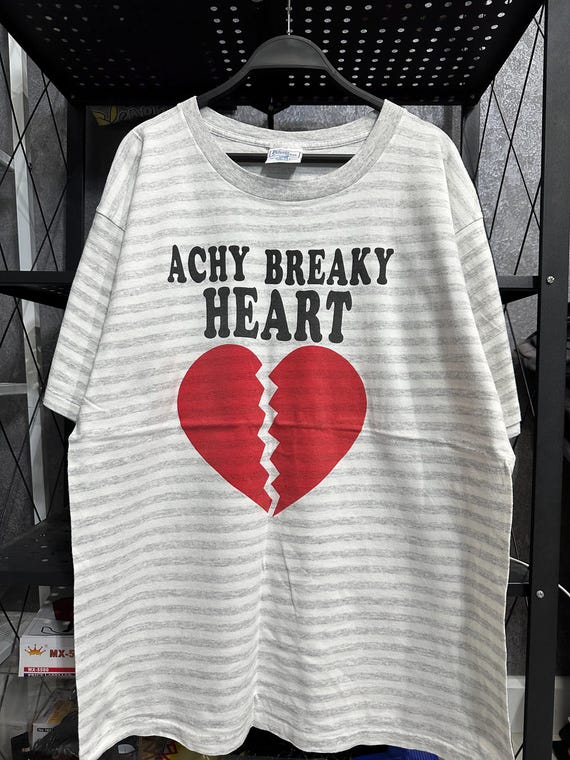 Vintage 90s Achy Breaky Heart Striped T Shirt Size L Country Music