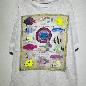 Vintage des années 90 poissons de la baie de Hanauma Hawaii Tropical Marine Life Conservation T-shirt taille XL vintage océan Eco shirt vintage Hawaii Nature tee