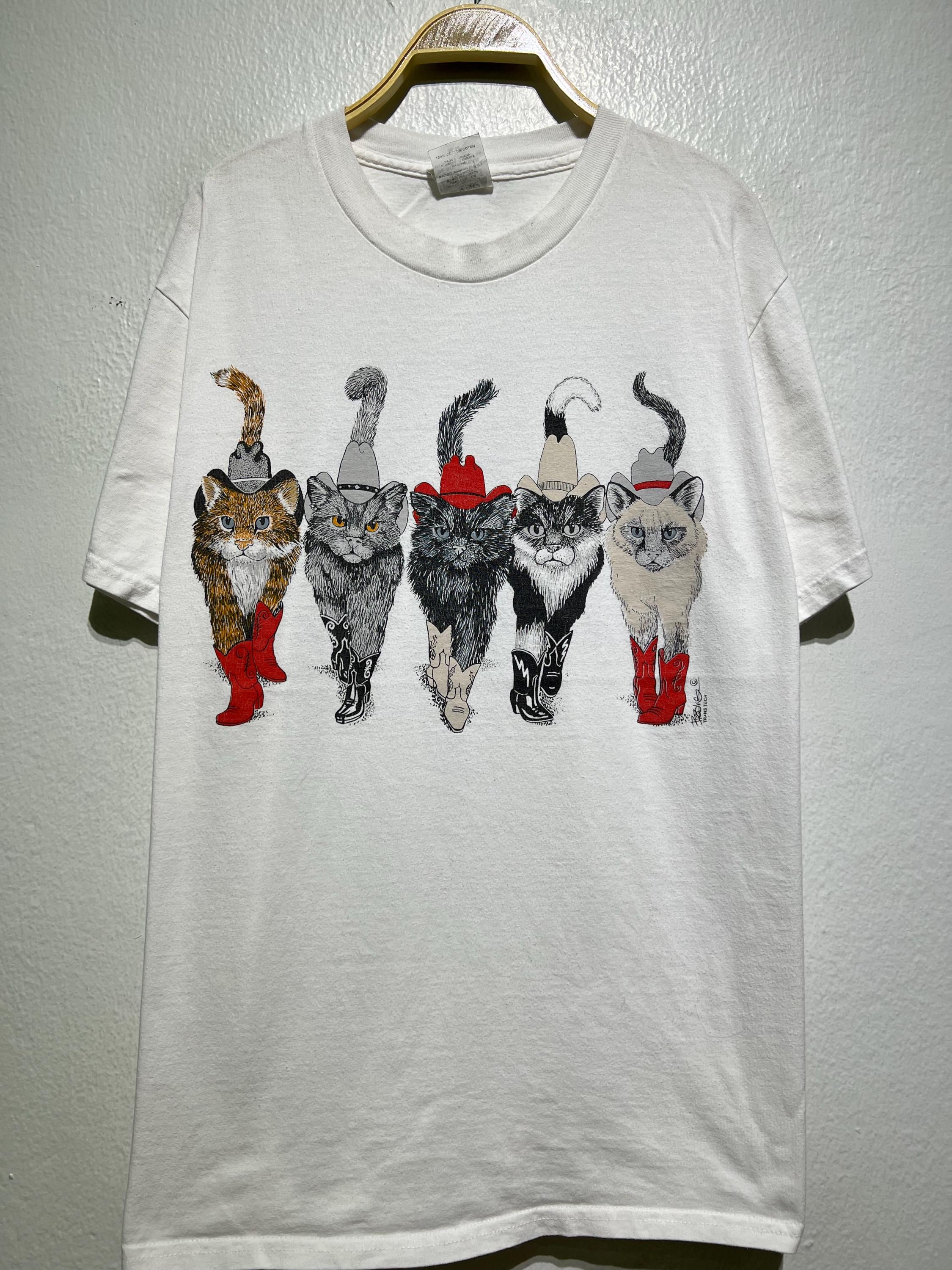 90's Vintage Cat T-shirt adult usa 杢グレー Vintage Cats Shirt Adult XL Single Stitch Cat AOP 90s Rel E