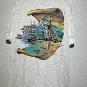 Camiseta vintage de los 90 con alma caribeña, un puerto en particular, isla, barco, teléfono público, arte tropical, camiseta de Jimmy Buffett con mapa de Tahití, talla L