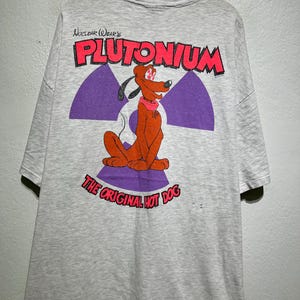 Vintage 90s Plutonium Nuclear Wear The Original Hot Dog T-Shirt Funny Cartoon Dog Parody Humor Rare Size 2XL