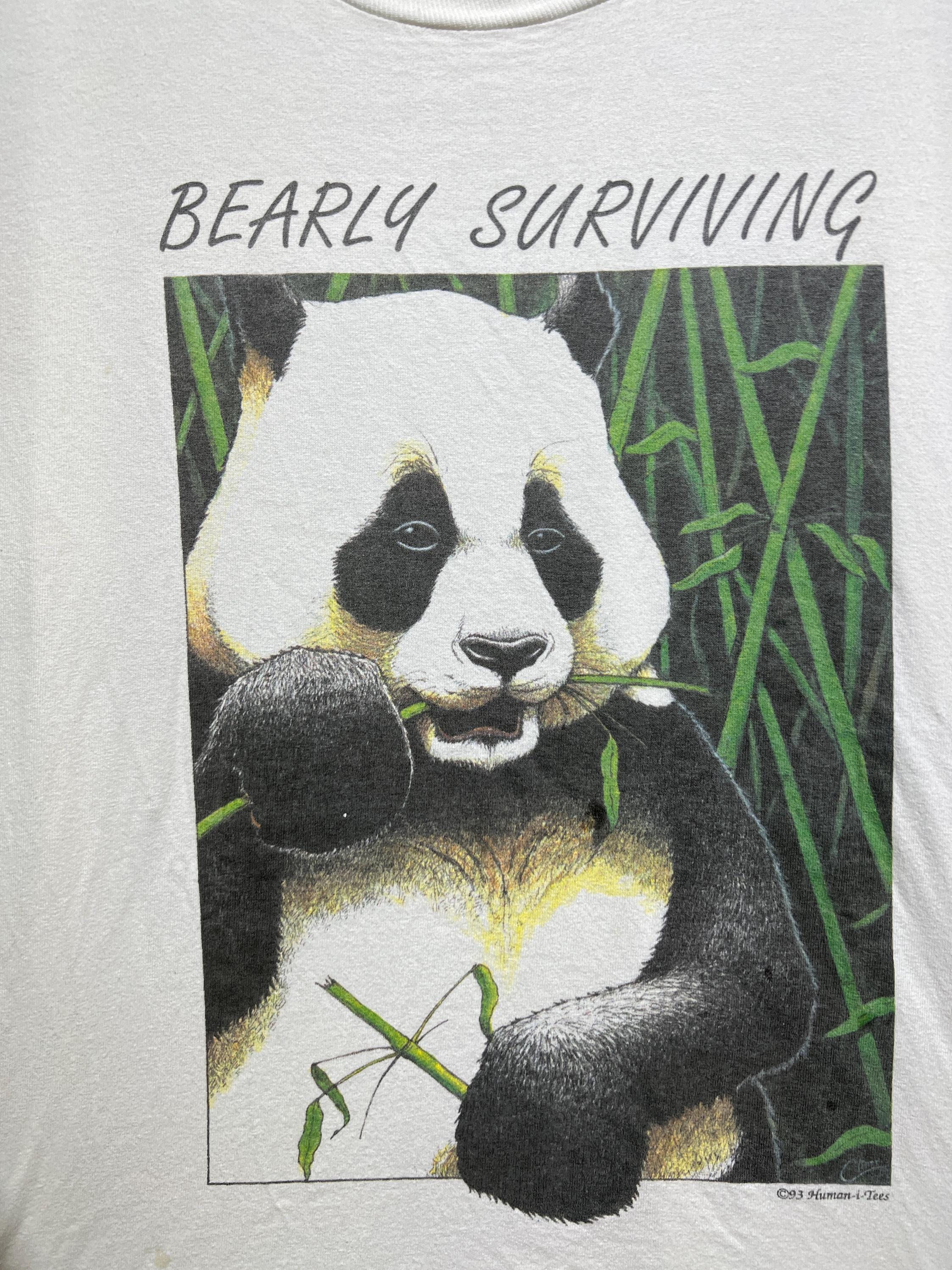 XLヴィンテージ Tシャツ ブラックパンサー 90s アート アニマル Vintage 1993 Bearly Surviving T-shirt XL Panda Bear Human-i-tees