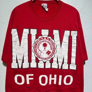 Vintage 80s University Miami of Ohio Crop T Shirt College Sports Design Size M