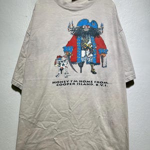 Vintage 90s Pirate Caribbean Cooper Island BVI T-Shirt Size 2XL Vintage Sea Dog Parody Shirt Retro Island Souvenir Funny Beach Cartoon Tee