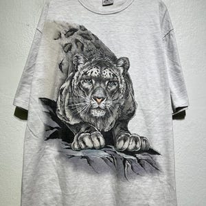 90年代ヴィンテージ スノーレパード ビッグキャット ワイルドライフ Tシャツ サイズXL