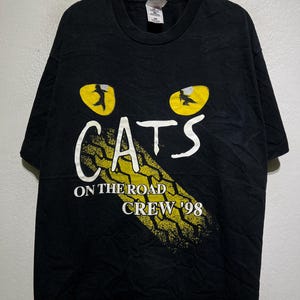Vintage 1998 CATS The Musical T-Shirt XL On The Road Crew Tour Tee Andrew Lloyd Webber Broadway Show Theatre Memorabilia Logo Big Eyes Top
