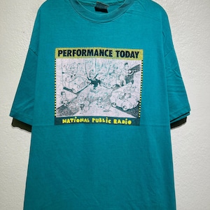 ヴィンテージ 90年代 NPR パフォーマンス トゥデイ Tシャツ パブリックラジオ ユーモア オーケストラ カオス 漫画プリント パロディ ミュージックショー Tシャツ サイズ XL