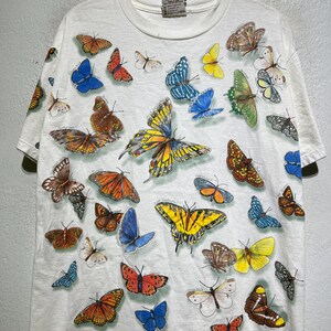 Vintage 90s Butterfly Species Shirt Educational Science Nature Print Colorful Entomology Insect Graphic Tee Size M