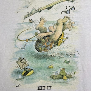 Vintage 90s Gary Patterson Hit It Water Ski Cartoon Humor T-Shirt Size L Vintage Funny Lake Cartoon Comic Novelty Tee