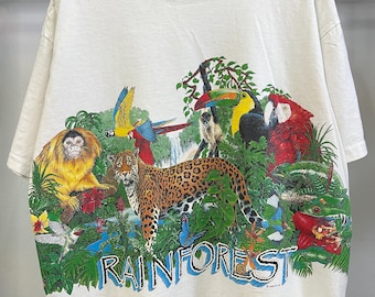 Vintage 1990s Habitat Rainforest Jungle T Shirt Vintage Tropical Wildlife Tee Vintage Nature Animal Graphic Shirt Size L