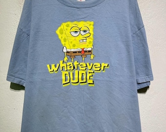 Vintage 1990 Spongebob Squarepants Tee Whatever Dude Nickelodeon Cartoon Character TV Shows Movie Parody Streetwear Men Fashion T Shirt