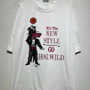Vintage 90s Go Hog Wild Basketball Shirt Size XL Tuxedo Pig Mascot Tee 1991 Jamz Records Cartoon Sports Humor Razorback Style Bold Print