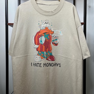 90年代ヴィンテージ「I Hate Monday」Tシャツ カートゥーンダックコーヒー ユーモアTシャツ サイズXL