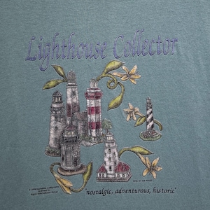 Vintage 90s Lighthouse Collector 1998 Art T Shirt Size XL Vintage Nomeida Calligraphy Rights International Air Waves Nautical Historic Tee