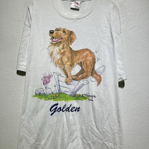 Vintage 90s Golden Retriever T-Shirt 1992 Cartoon Dog Art Hand Drawn Cute Puppy Graphic Size XL Vintage Animal Lovers Tee