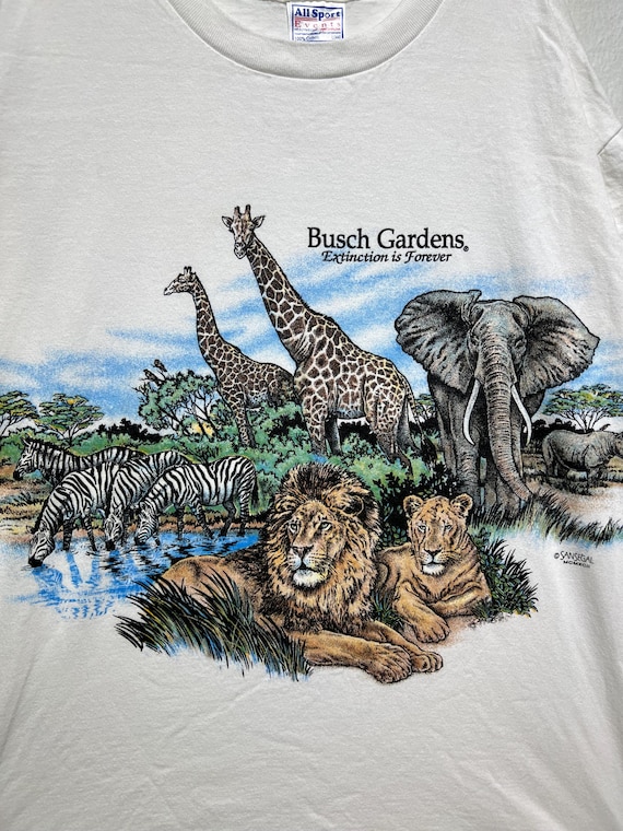 Vintage 90s Busch Gardens Safari Animals Wildlife Zoo T