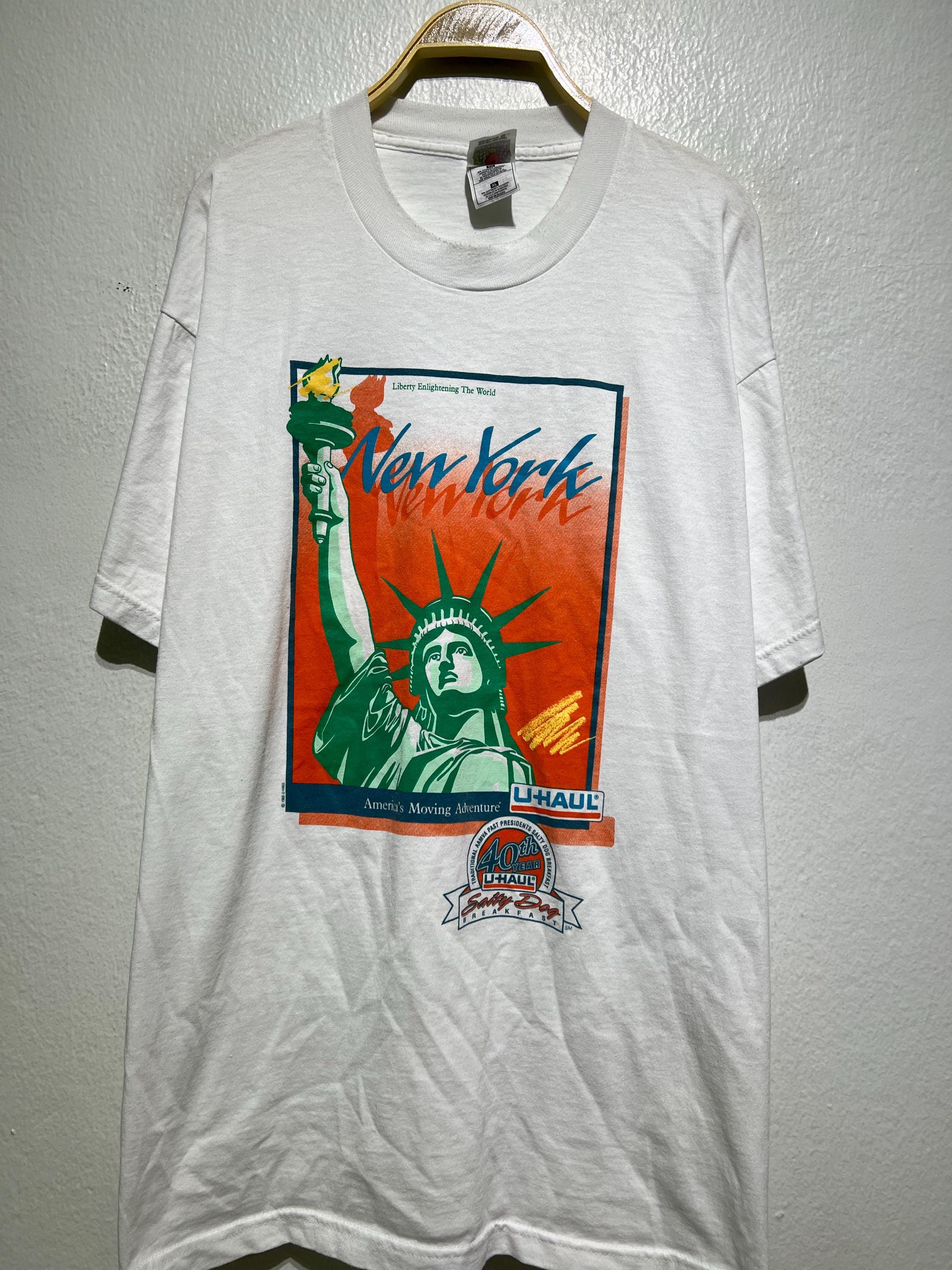 Vintage 90s U-Haul New York Liberty Statue Moving Adventure Salty Dog Breakfast 40th Anniversary T-Shirt Size XL