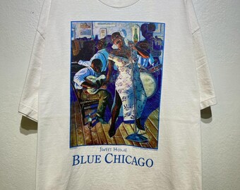 Vintage Blue Chicago Blues Art T-shirt - 90s Music Scene Tee
