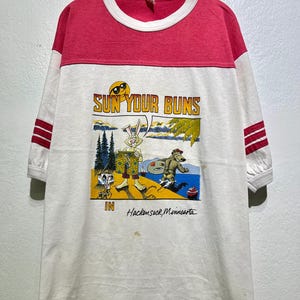 ヴィンテージ80年代ハッケンサックTシャツサイズXLミネソタビーチユーモアTシャツ1980年代バケーションお土産面白い漫画バニーシャツ