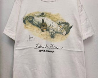 Vintage 90s Beach Bums Cute Cats T-shirt Bob Harrison Art Daytona 