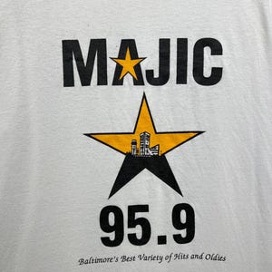 Vintage 90s Majic 95.9 Baltimore Radio Station Star Logo T-Shirt Size XL Vintage Radio Station Music Baltimore Star Graphic Tee