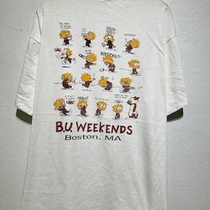 Vintage 90s B.U. Weekends Boston Comic Strip T-Shirt Size XL Vintage College Humor Tee Vintage Cartoon Character Party Shirt