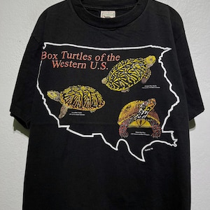Vintage 90er Jahre Dosen Schildkröten T-Shirt mit Tiernamen, Schildkröten und Schildkröten