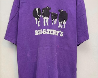 Vintage 90s Ben & Jerry&#39;s Vermont&#39;s Finest 1992 T-Shirt Cow Graphic Tee Size L