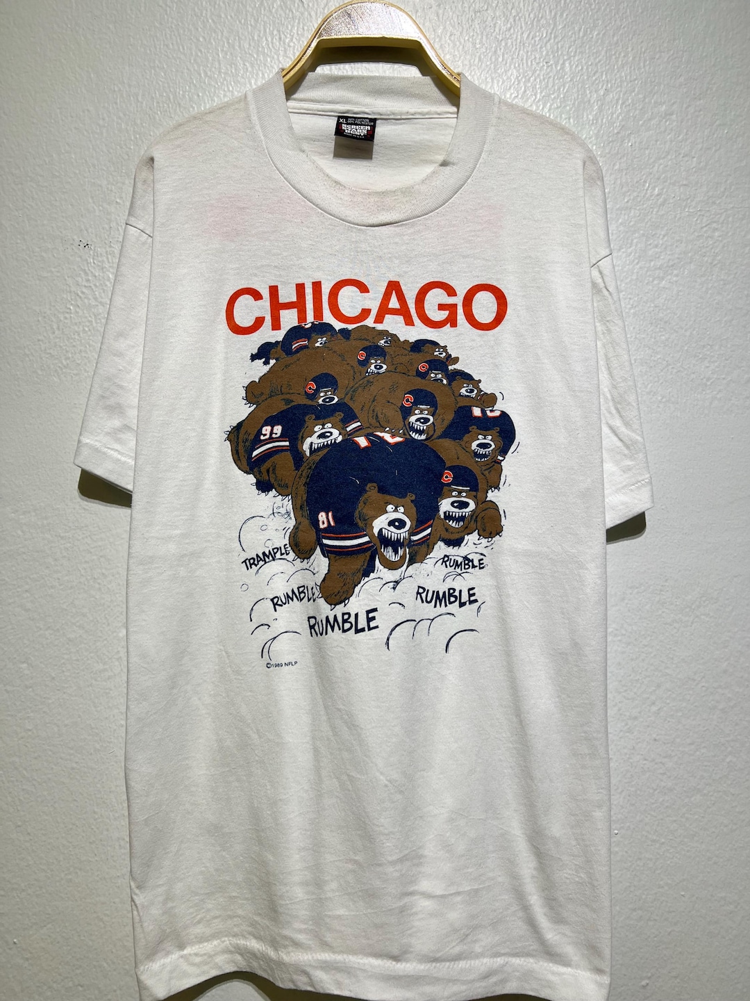 Vintage 80s Chicago Bears Rumble Cartoon Football Shirt Size