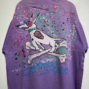 Vintage 90s Rude Dog Bad To The Bone Splatter Art T-Shirt Size XL Vintage Edgy Cartoon Dog Graffiti Style Streetwear Size XL