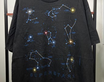 Vintage 90s Super Stars Constellation Map T-Shirt Astronomy Galaxy Chart Tee Size L