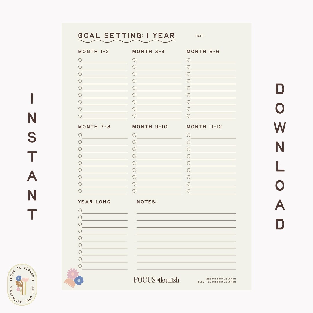 Year Goal Planner Printable, Monthly Printable Planner Template ...