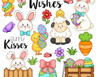 Easter Wishes Hand Drawn Digital Clipart - Set of 19 - Instant Download - Item #9301