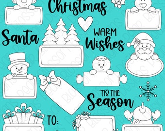 Christmas Holiday Tags -  Digital Stamps, Digistamps, Clipart - Instant Download - 7129