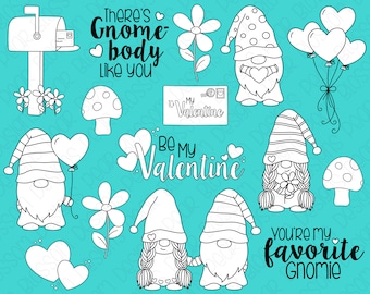 Gnome Valentine -  Digital Stamps, Digistamps, Clipart - Instant Download - 7056