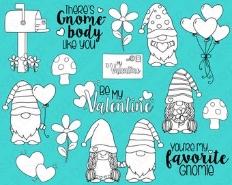 Gnome Valentine - Sellos digitales, digistamps, clipart - descarga instantánea - 7056