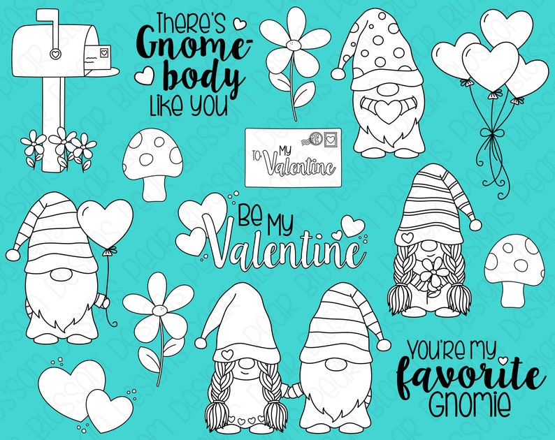 Gnome Valentine Digital Stamps, Digistamps, Clipart Instant Download 7056 image 1