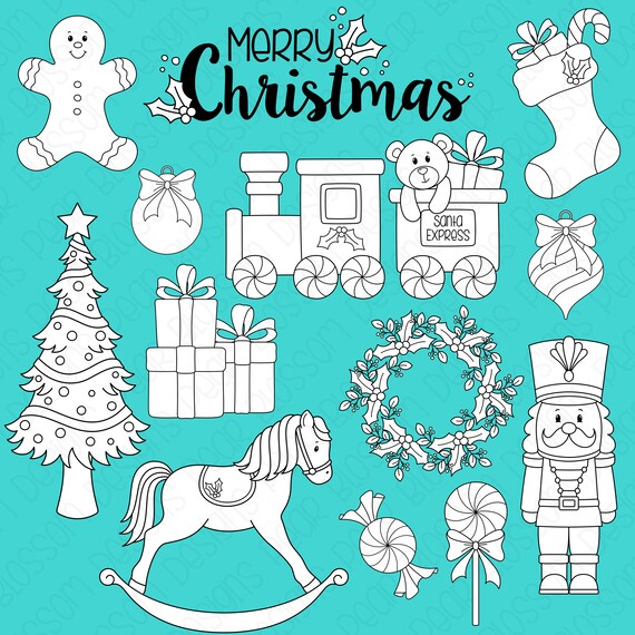 Classic Christmas Digital Stamps, Digistamps, Clipart - Instant Download - 7079