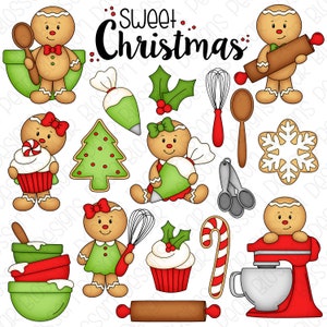 Gingerbread Bakery Sweet Christmas Clipart Set - Hand Drawn Digital Clipart - Christmas Baking, Gingerbread Man - Item# 9236