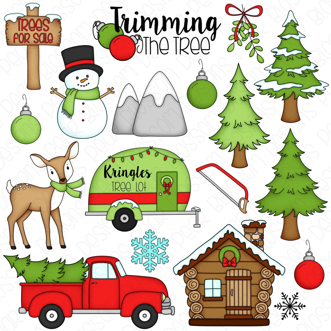 Christmas Tree Lot Hand Drawn Digital Clipart Set of 18 Etsy